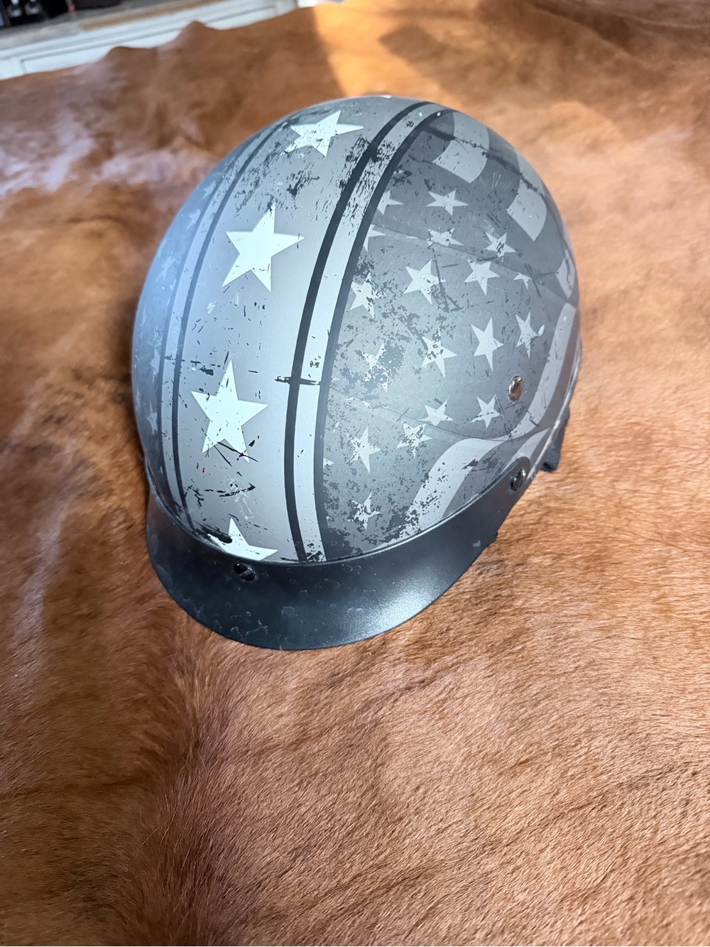 Matte Gray Star-Print Motorcycle Helmet Hat